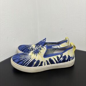Rothy's Kids Slip One Sneakers Blue Burst Firework Tie Dye Blue‎ Yellow Size K4
